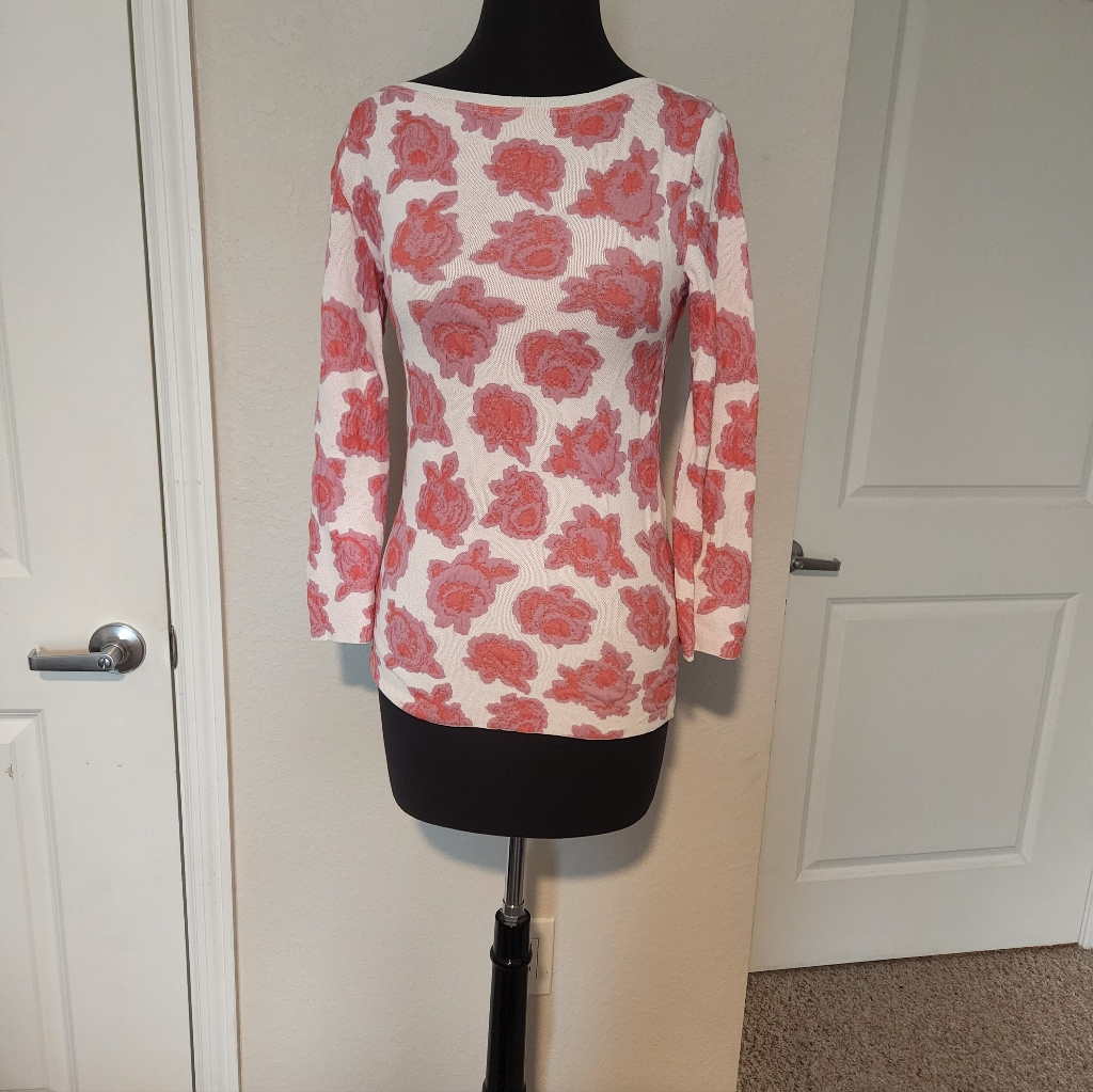 Nina Ricci White And Pink Patterned Long Sleeve Top